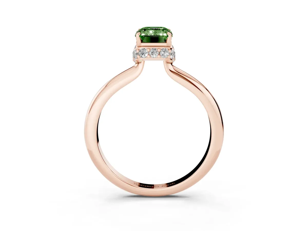 Fancy Green Emerald Cut Brilliant Solitaire Engagement Ring with Six-Prong Setting and Classic Band Rose gold