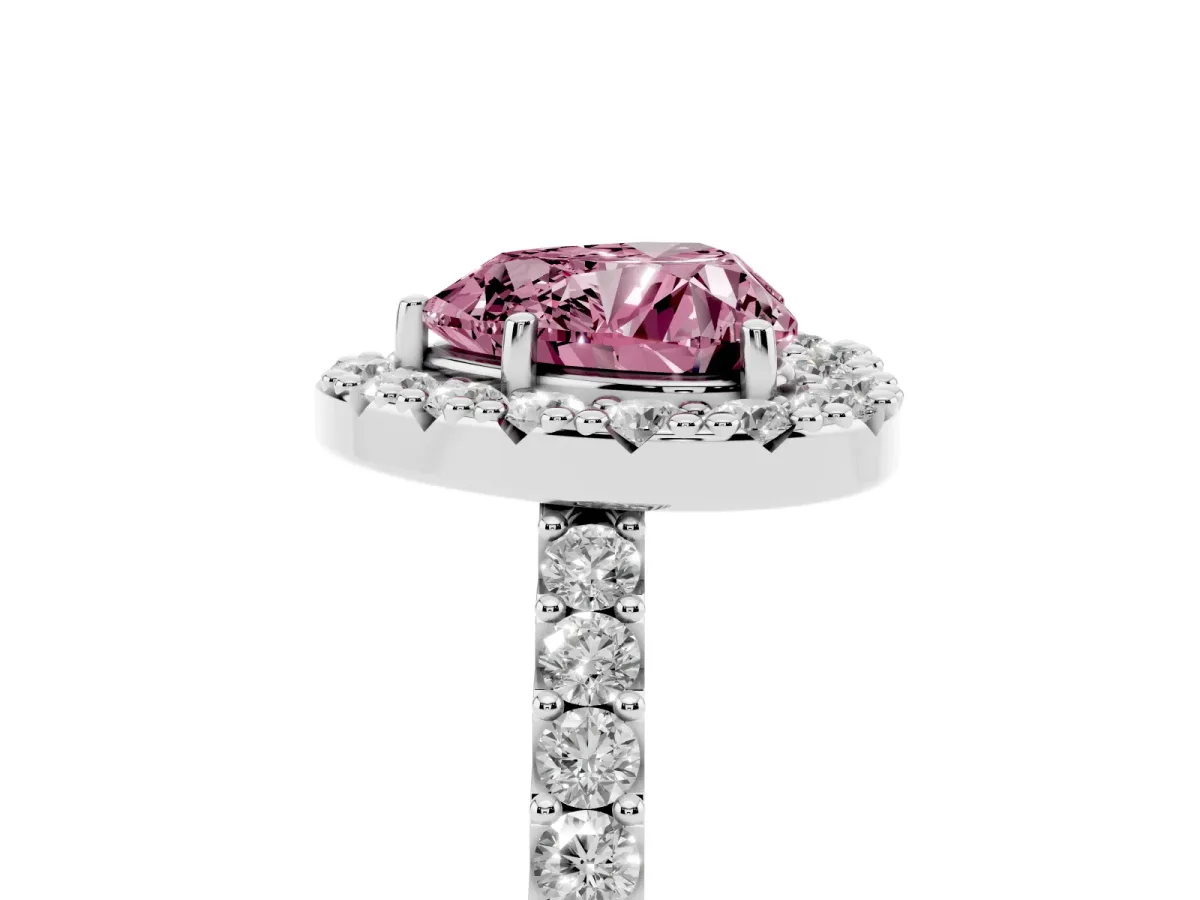Fancy Pink Heart Cut Halo Diamond Pavé Solitaire Ring Silver