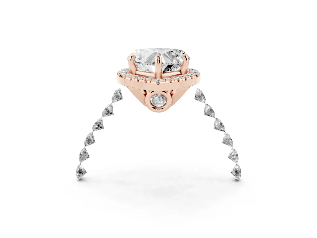 Heart Cut Halo Pavé Diamond Engagement Ring with Four-Prong Setting Rose gold
