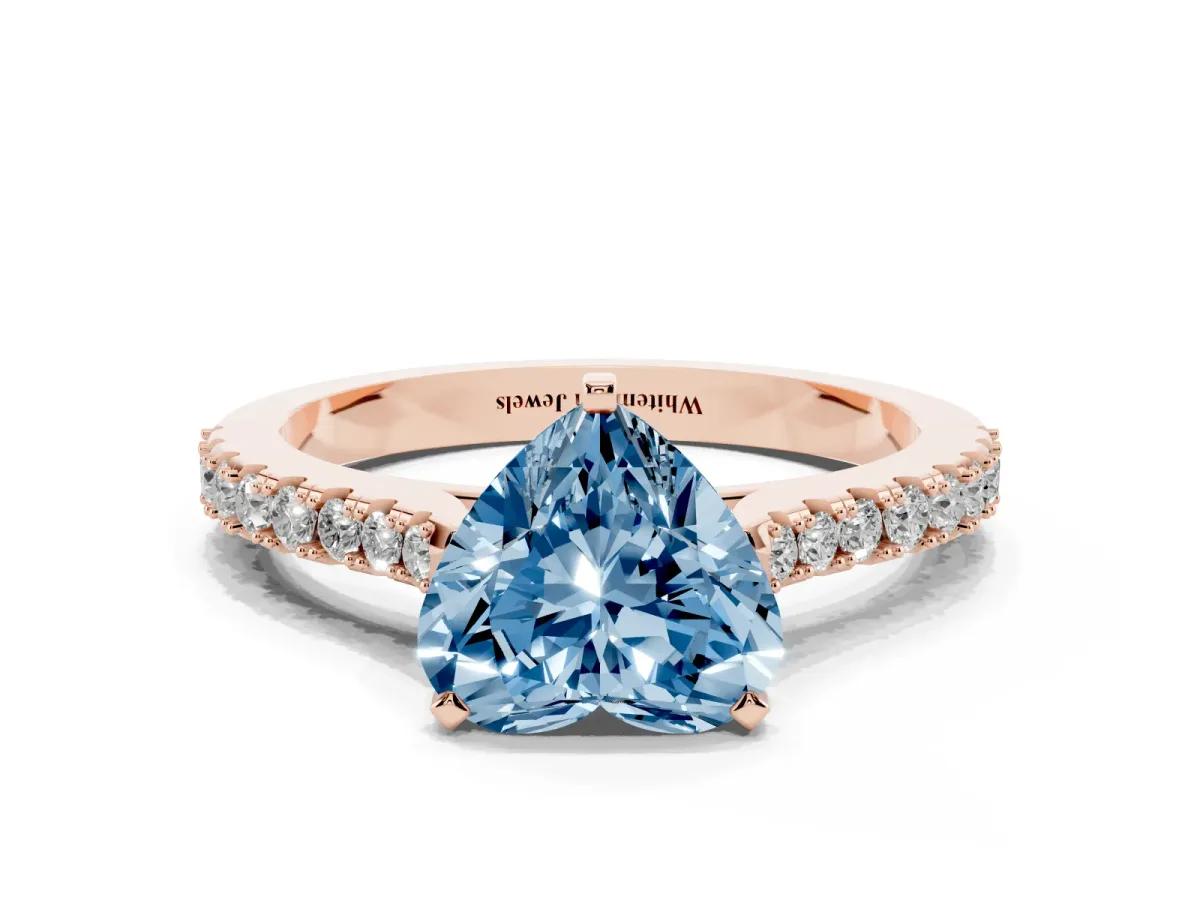 Fancy Blue Heart Cut Cut Solitaire Diamond Engagement Ring with Pave Band and Four-Prong Setting Rose gold