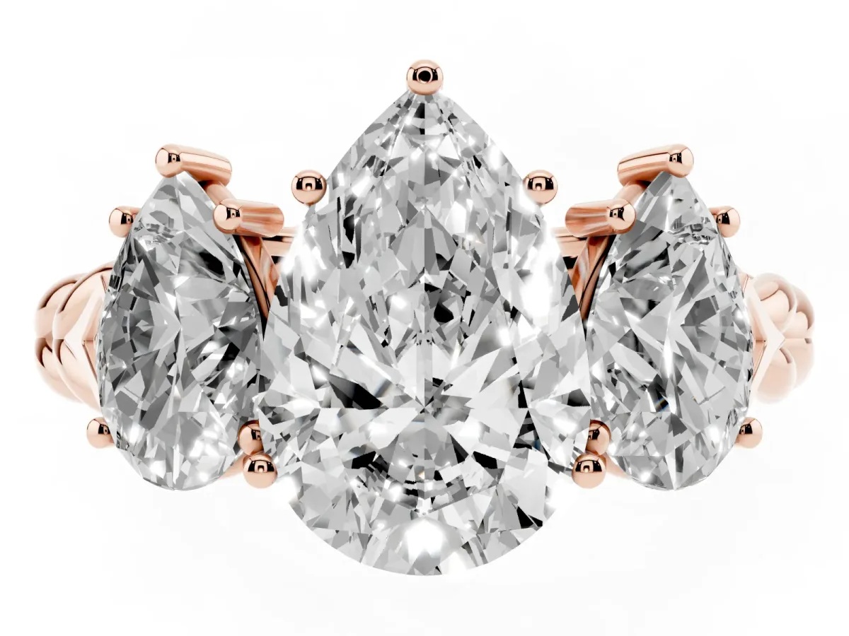 Three-Stone Pear Cut Diamond Braided Band Ring with Four-Prong Setting Rose gold
