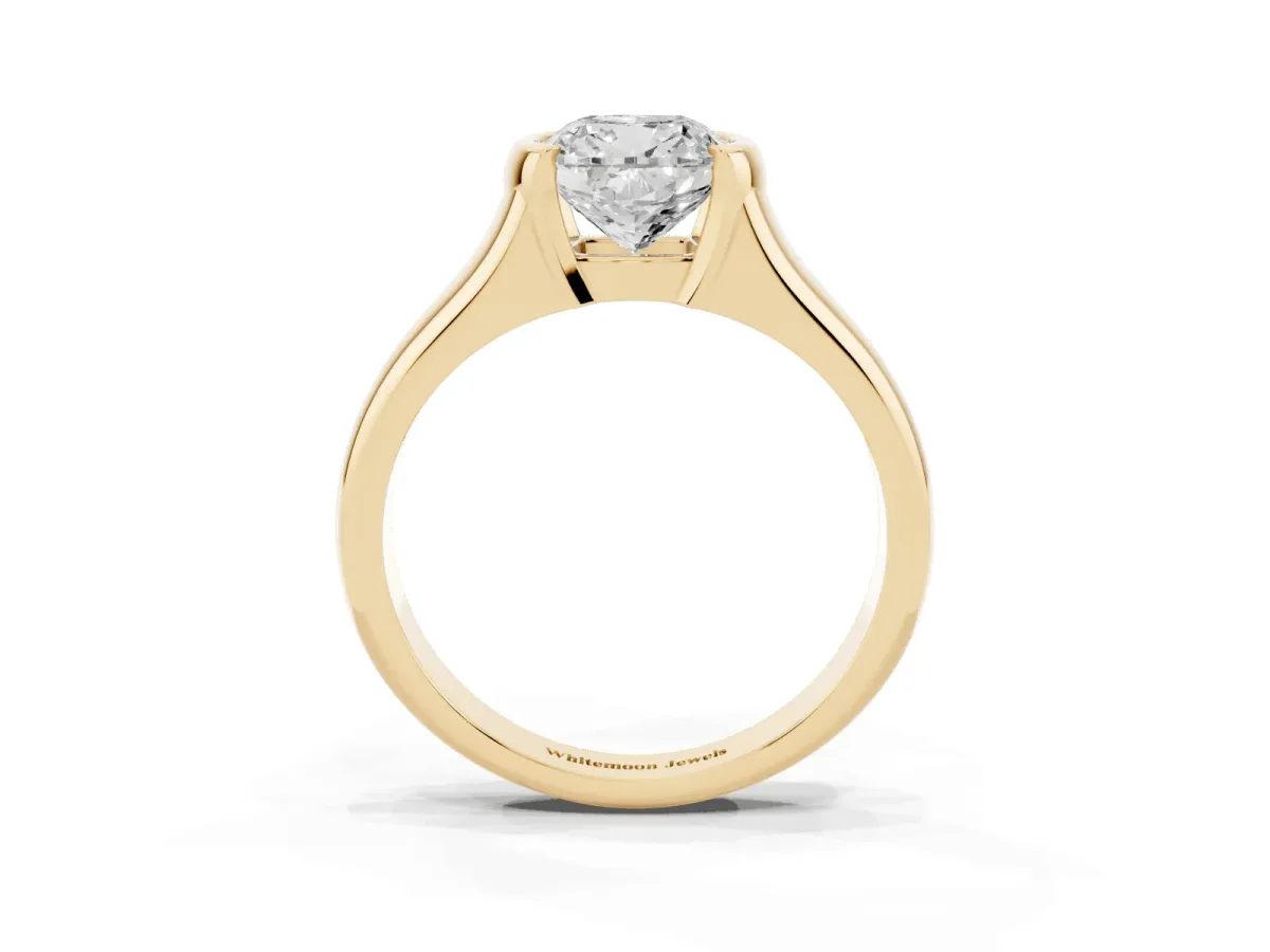 Cushion Cut Solitaire Tension Set Diamond Ring with Split Shank Band Yellow gold