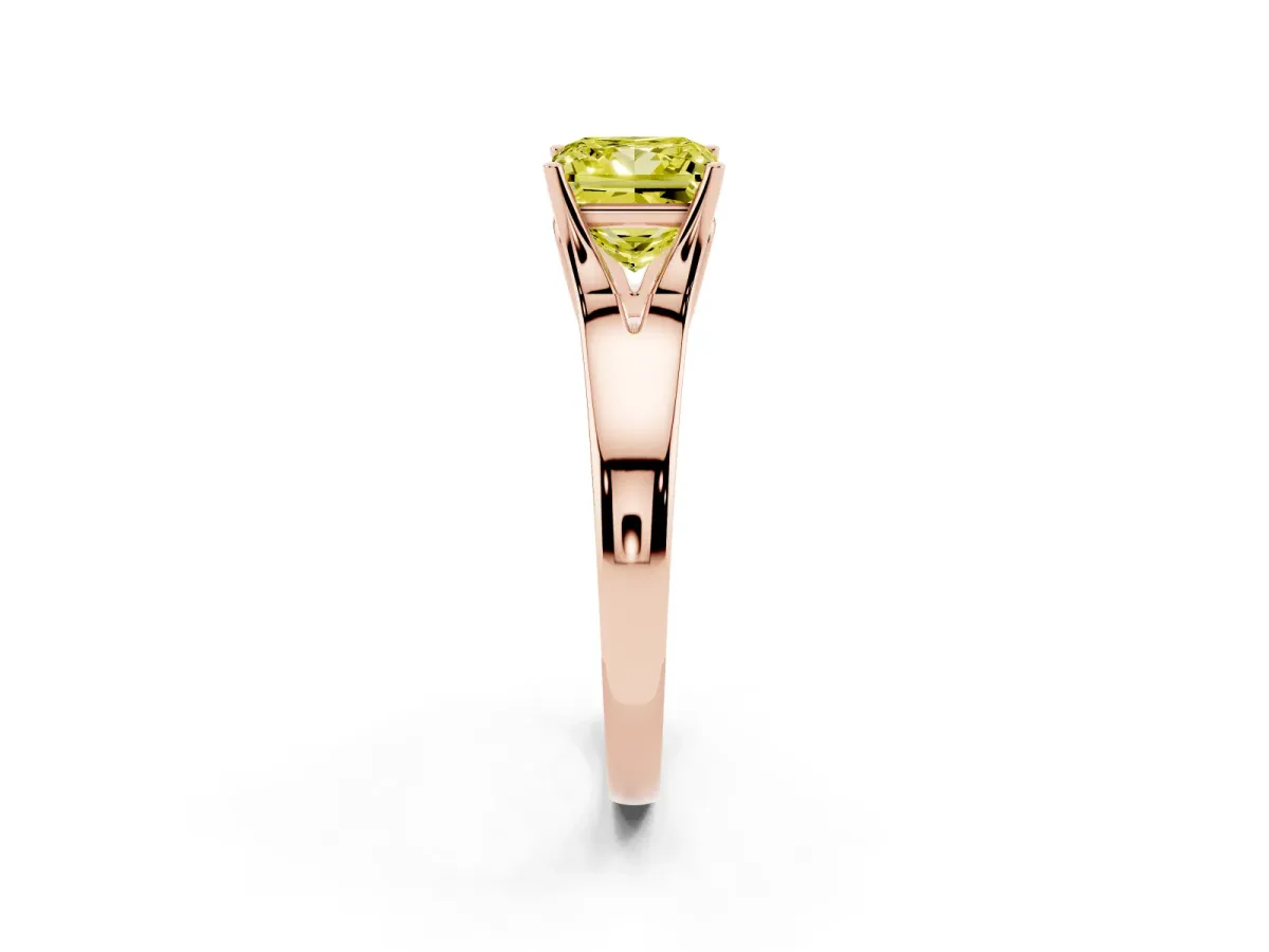 Fancy Yellow Princess Cut Solitaire Diamond Ring with Cathedral Band and Four-Prong Setting Rose gold