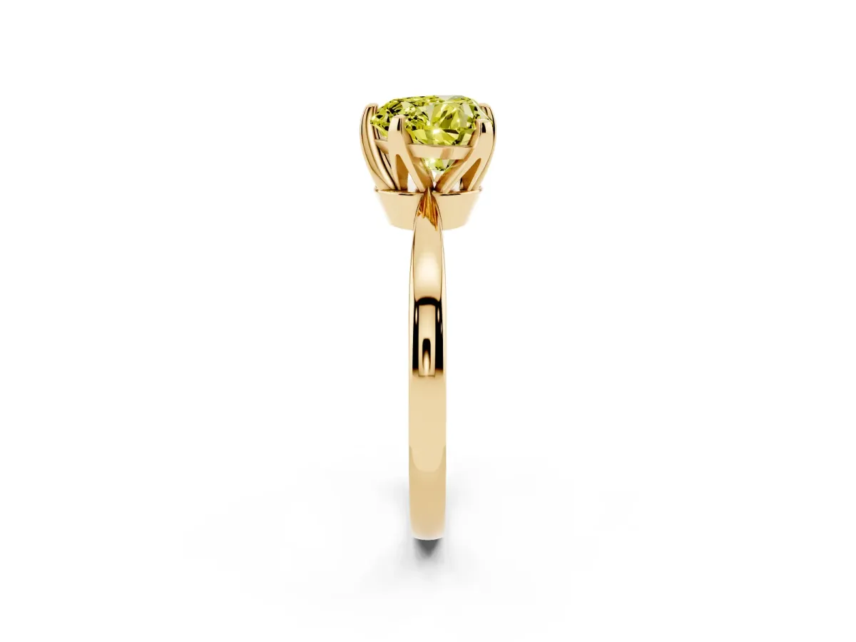 Fancy Yellow Heart Cut Solitaire Engagement Ring with Six-Prong Setting and Tapered Band Yellow gold