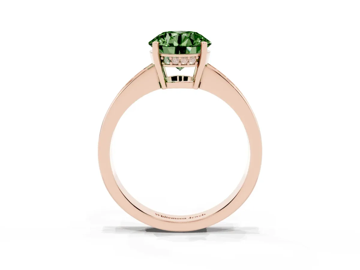 Fancy Green Round Cut Solitaire Pavé Band Prong Setting Ring Rose gold