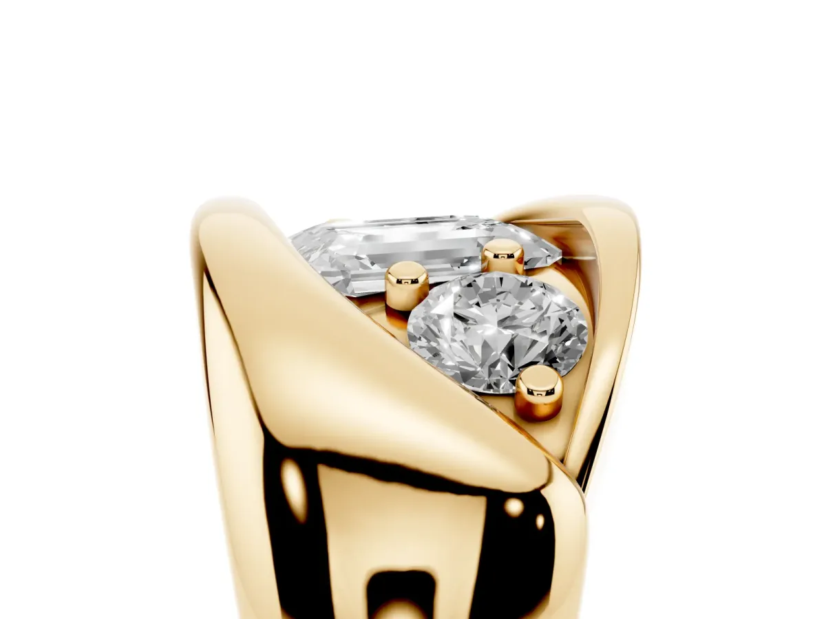 Channel Set Emerald Cut Diamond Crossover Band Yellow gold
