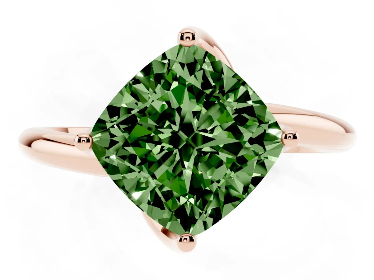 Fancy Green Cushion Cut Diamond Solitaire Engagement Ring with Four-Prong Setting and Classic Band Rose gold