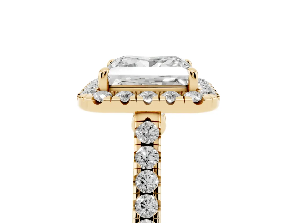 Princess Cut Halo Pave Diamond Engagement Ring with Four-Prong Setting Yellow gold