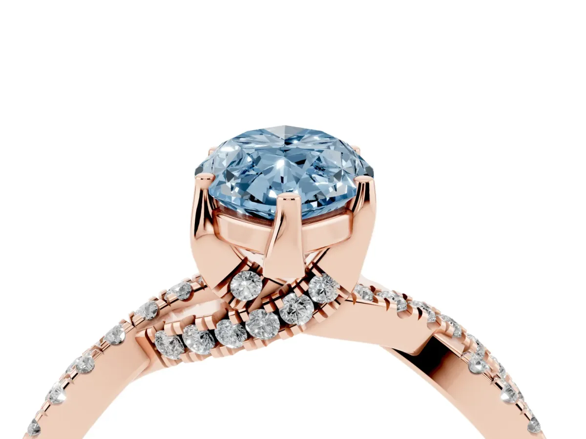 Fancy Blue Marquise Cut Solitaire Twist Pave Diamond Engagement Ring with Prong Setting Rose gold