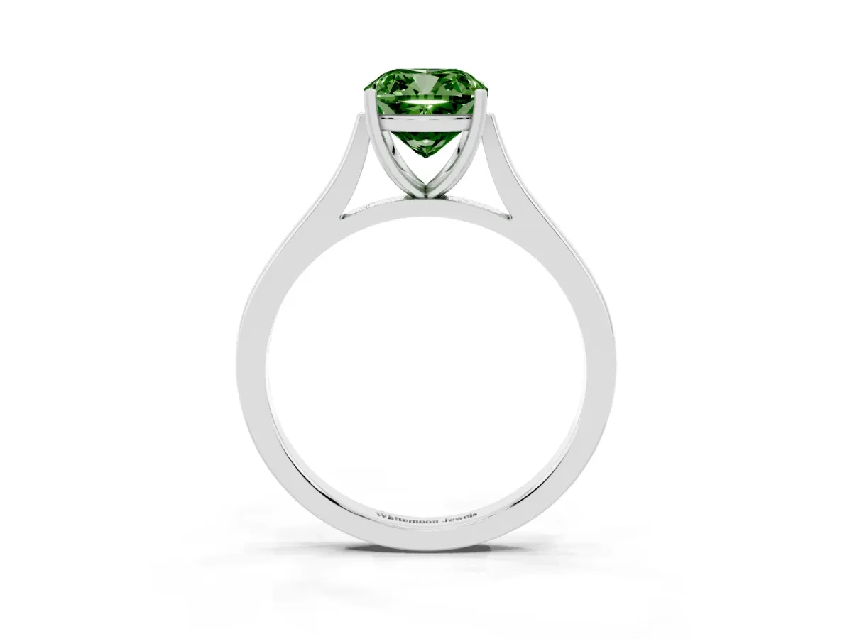 Fancy Green Cushion Cut Solitaire Heart Prong Engagement Ring with Tapered Band Platinum