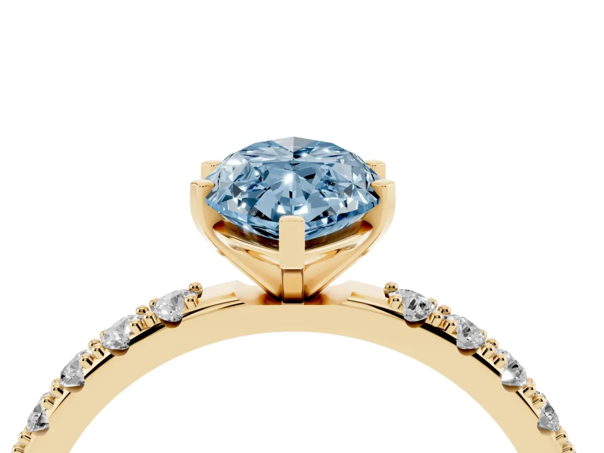 Fancy Blue Marquise Cut Diamond Solitaire Pavé Band with Four-Prong Setting Yellow gold