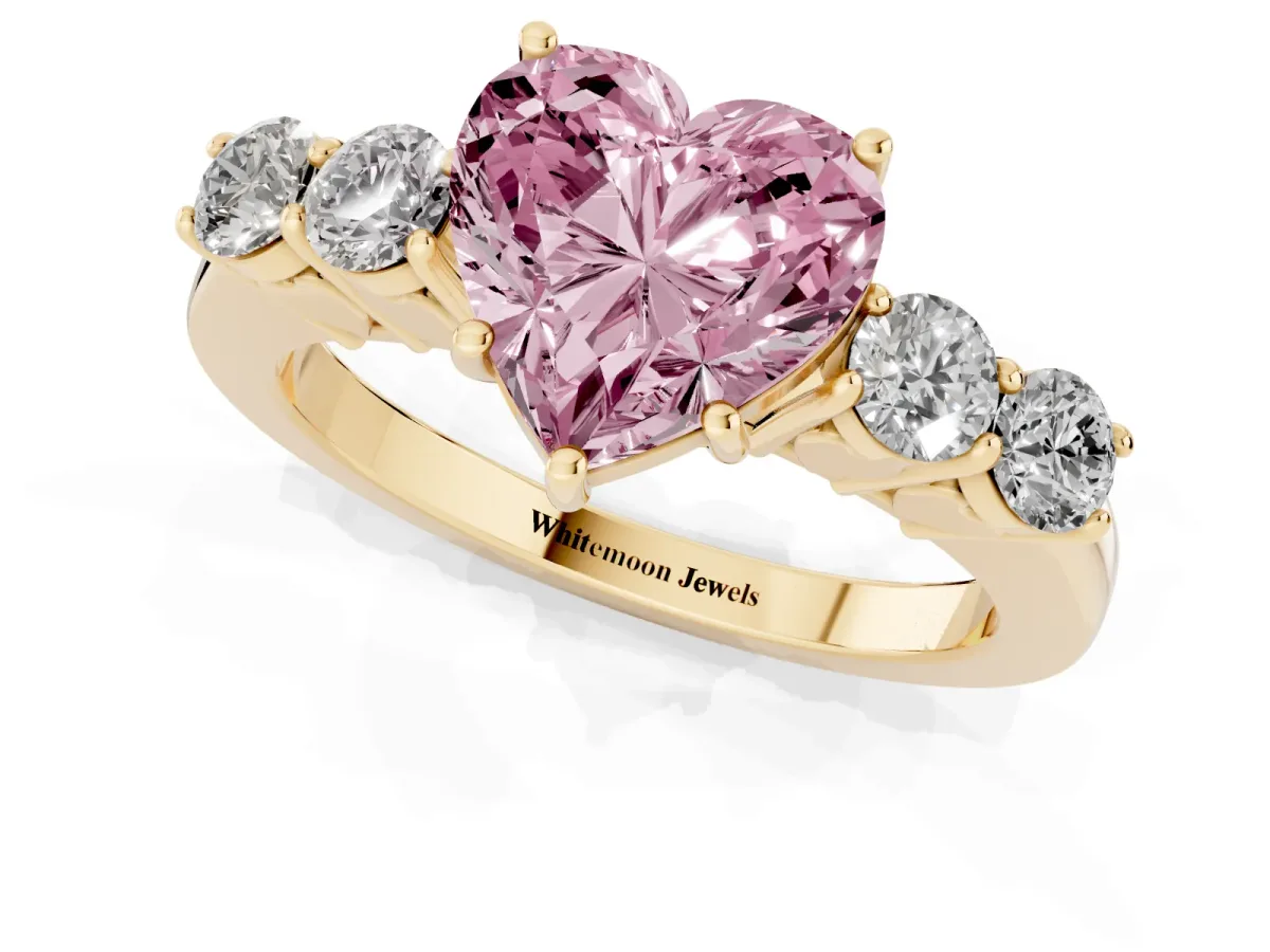 Fancy Pink Heart Cut Cut Diamond Five-Stone Prong Set White Gold Ring Yellow gold