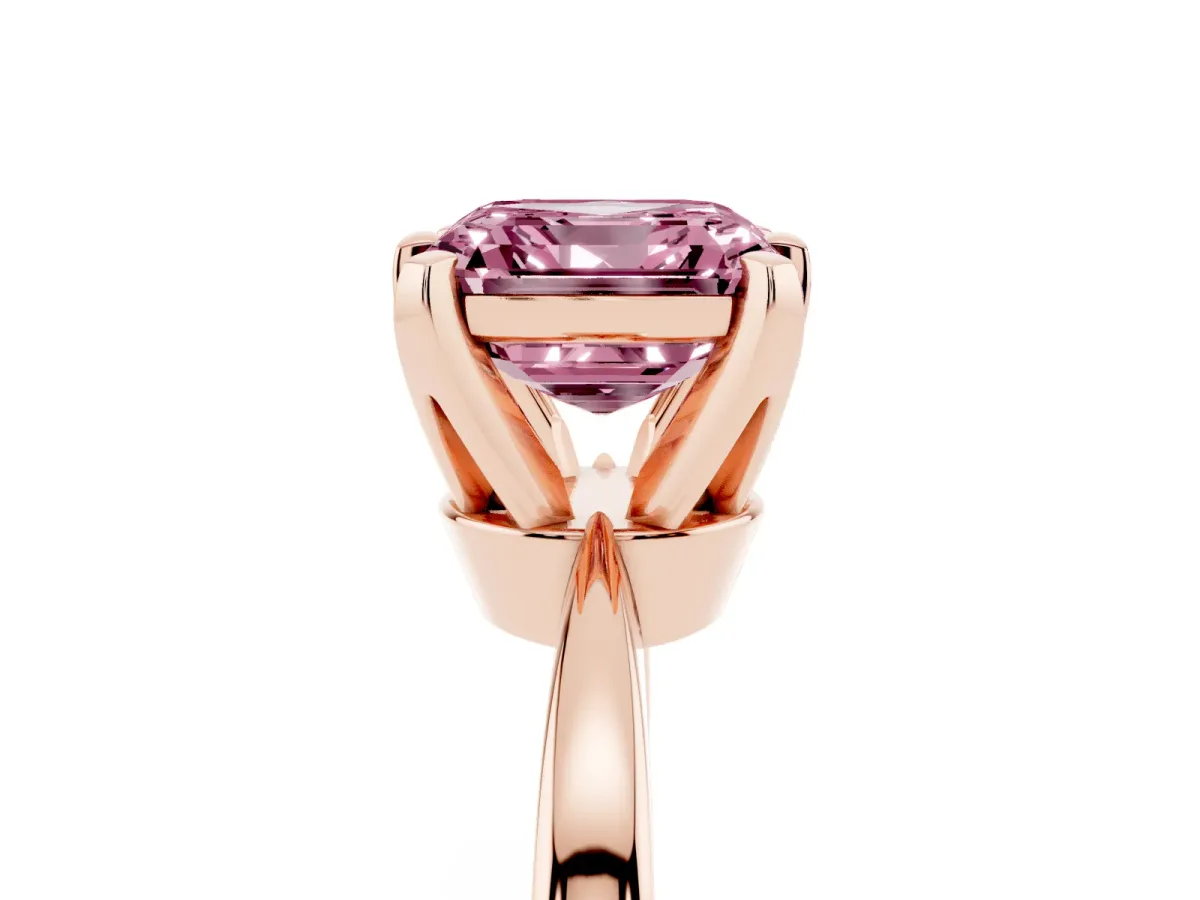 Fancy Pink Asscher Cut Solitaire Engagement Ring with Six-Prong Setting and Tapered Band Rose gold