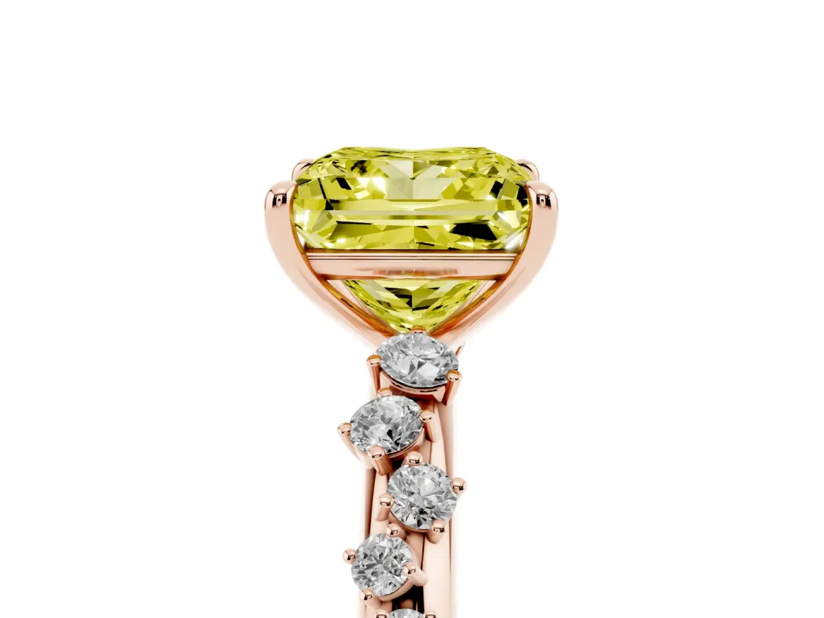Fancy Yellow Princess Cut Diamond Cluster Prong-Set Solitaire Ring Rose gold