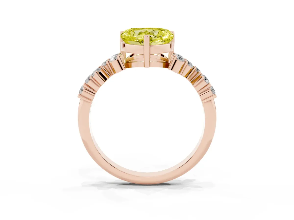 Fancy Yellow Heart Cut Diamond Scattered Round Accent Ring with Prong Setting Rose gold