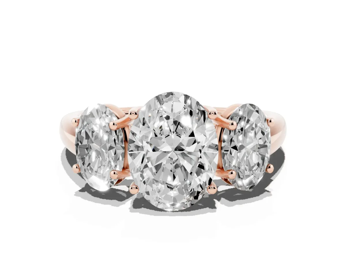 Three-Stone Oval Cut Diamond Engagement Ring with Prong Setting Rose gold