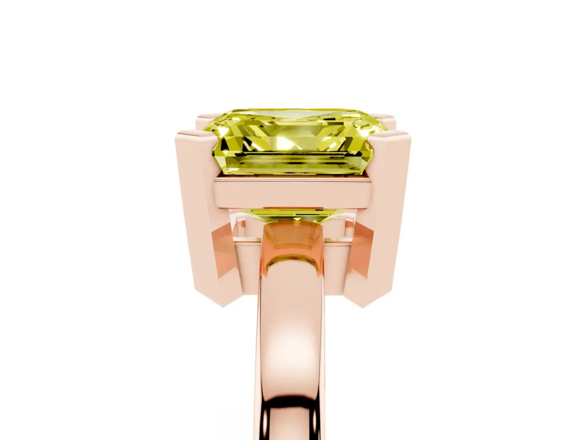 Fancy Yellow Asscher Cut Cut Solitaire Ring with Four-Prong Setting and Classic Band Rose gold