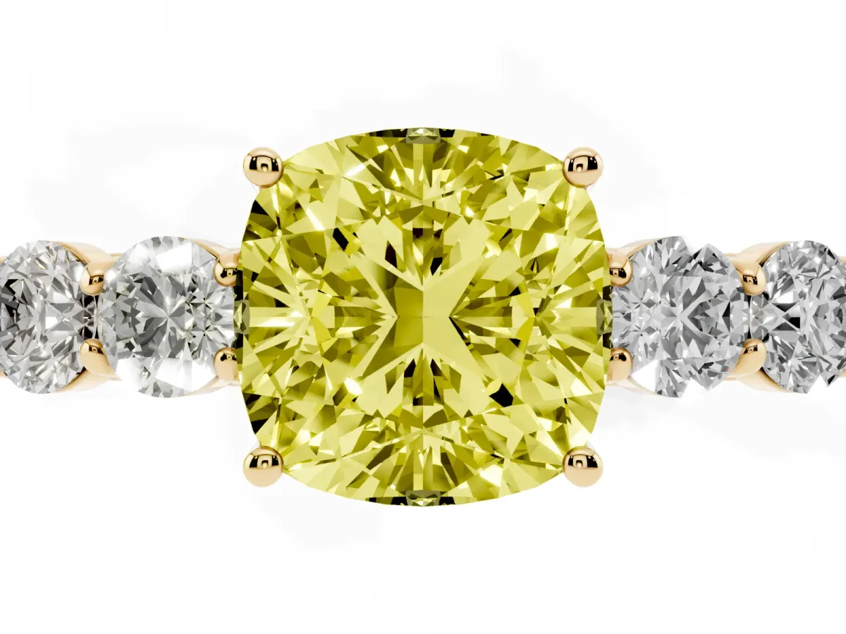Fancy Yellow Cushion Cut Cut Diamond Five-Stone Prong Set White Gold Ring Yellow gold