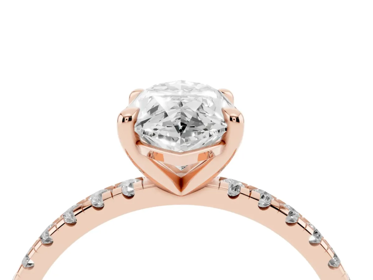Marquise Cut Diamond Brilliant Solitaire Ring with Pavé Band and Four-Prong Setting Rose gold