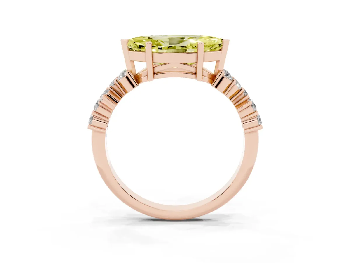 Fancy Yellow Marquise Cut Diamond Scattered Round Accent Ring with Prong Setting Rose gold