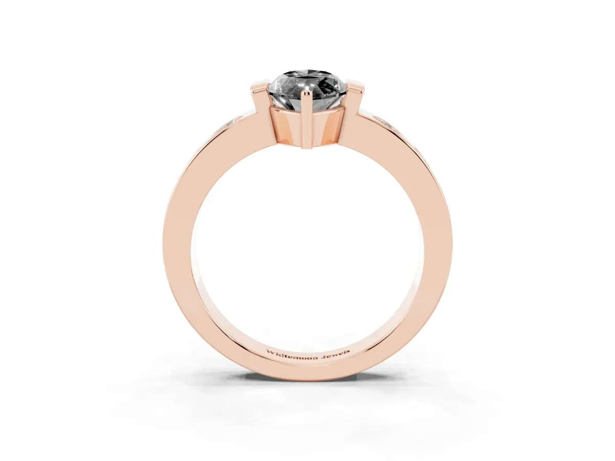 Fancy Black Marquise Cut Brilliant Channel-Set Diamond Ring with Bezel Prong Setting Rose gold
