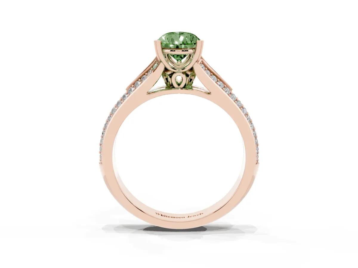 Fancy Green Pear Cut Diamond Split Shank Engagement Ring with Pavé Band Rose gold