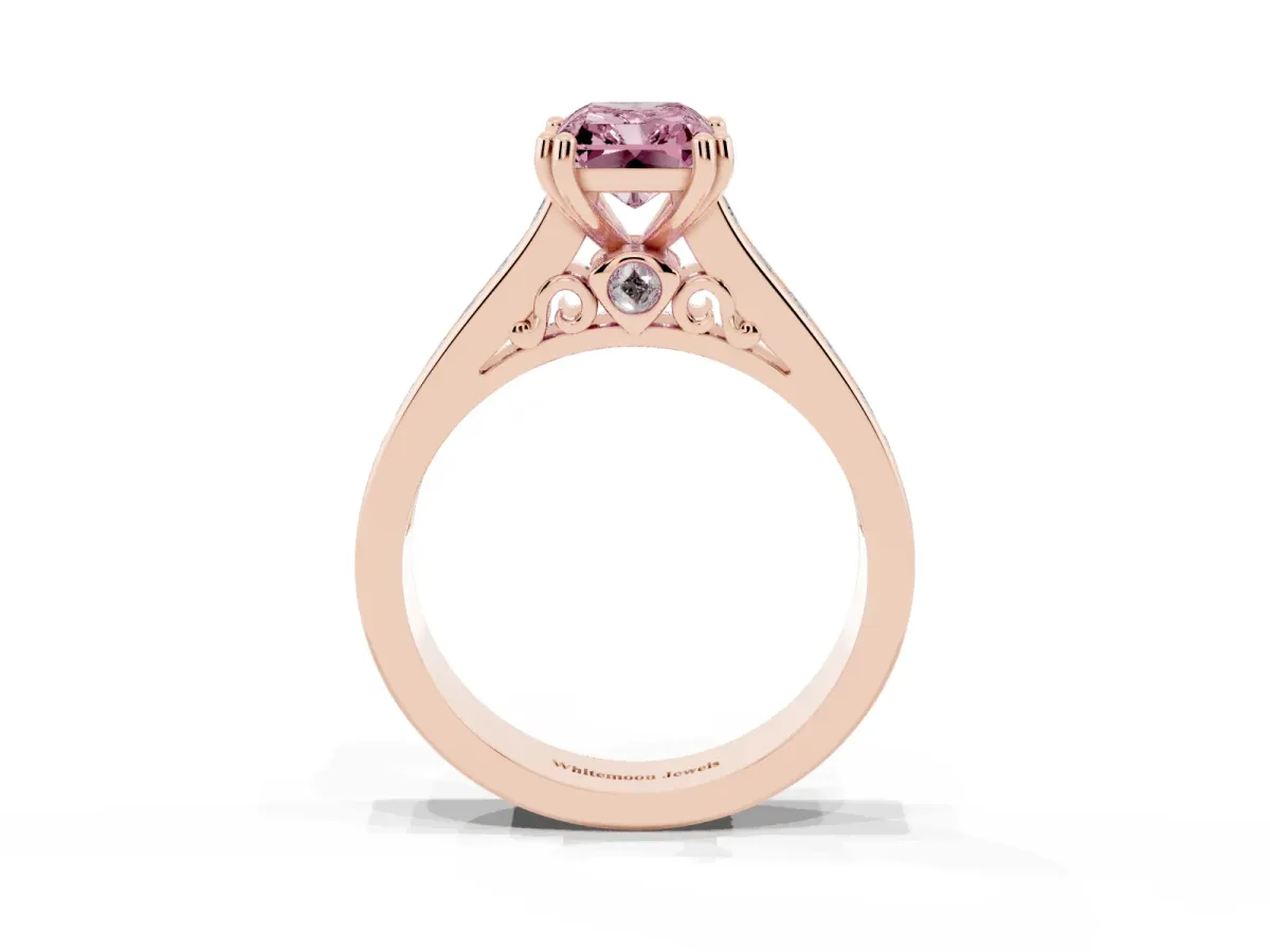 Fancy Pink Radiant Cut Cut Channel Set Solitaire Engagement Ring with Prong Setting Rose gold