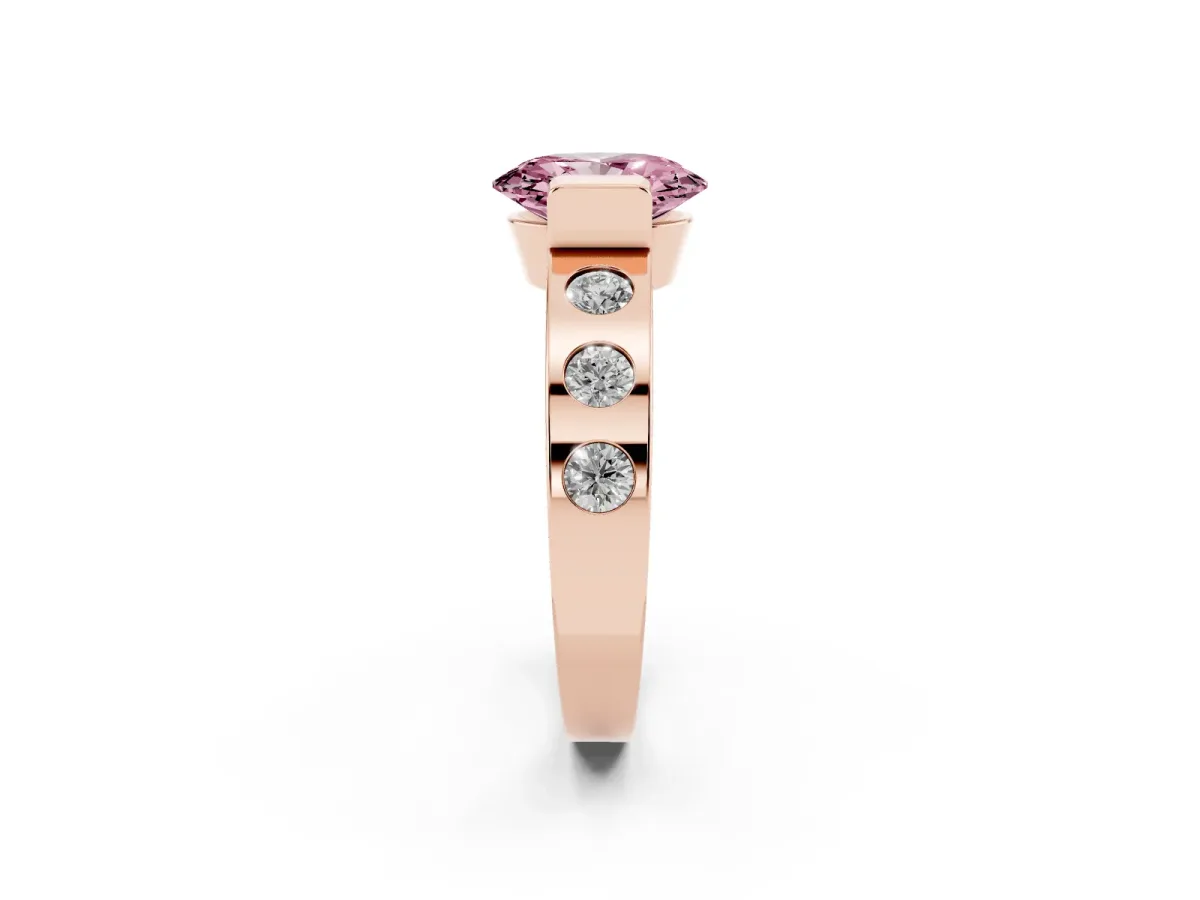 Fancy Pink Oval Cut Brilliant Channel-Set Diamond Ring with Bezel Prong Setting Rose gold