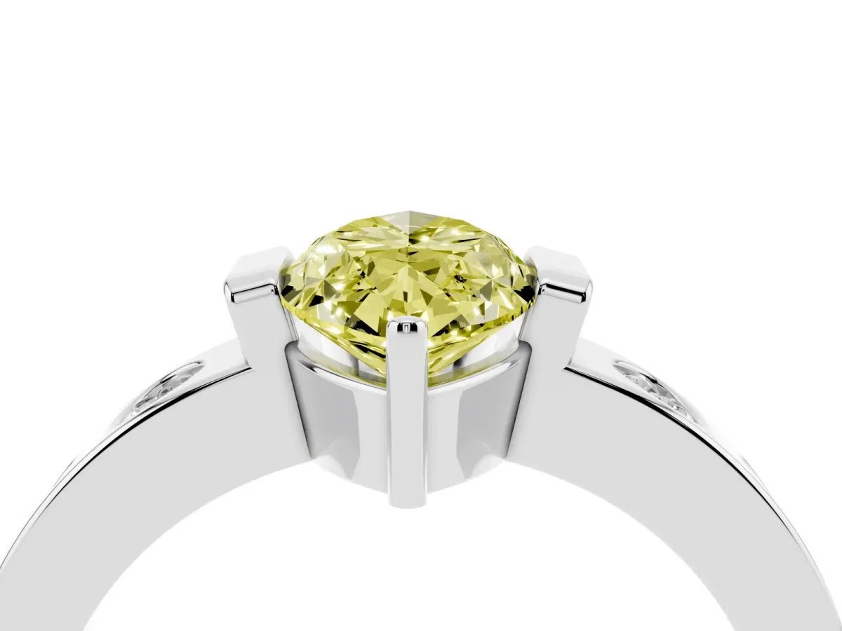 Fancy Yellow Marquise Cut Brilliant Channel-Set Diamond Ring with Bezel Prong Setting Silver