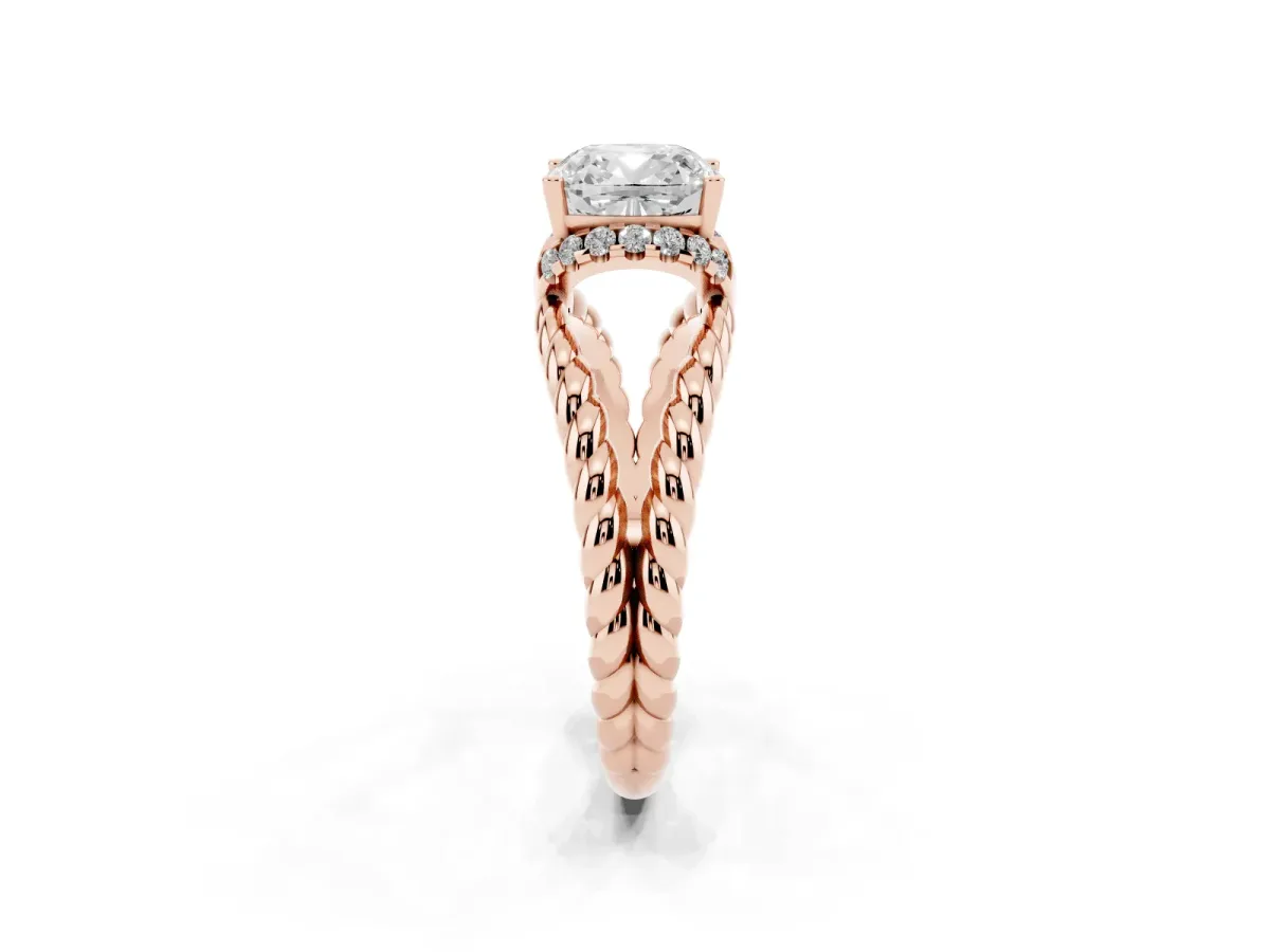 Cushion Cut Halo Twisted Band Four-Prong Ring Rose gold