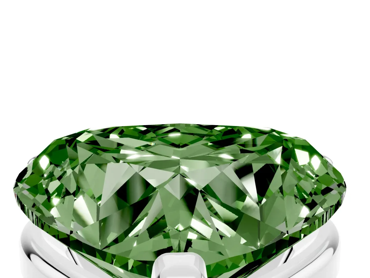 Fancy Green Heart Cut Diamond Solitaire Ring with Prong Setting and Classic Band Silver