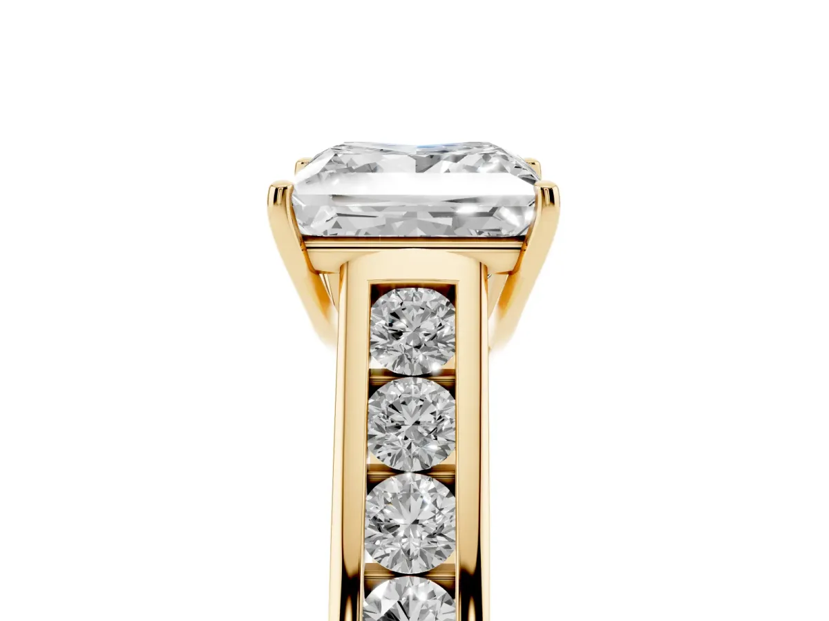 Princess Cut Solitaire Channel-Set Diamond Engagement Ring with Four-Prong Setting Yellow gold