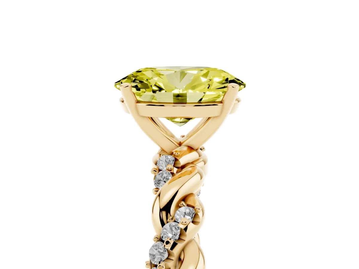 Fancy Yellow Oval Cut Diamond Solitaire Ring with Twisted Band and Pavé Accents Yellow gold