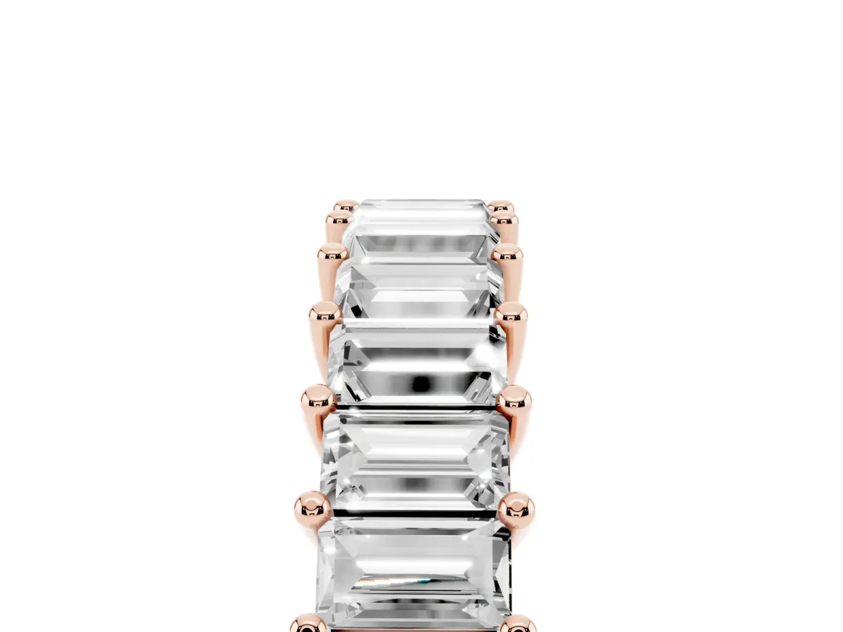 Baguette Cut Half Eternity Band with Shared Prong Setting Rose gold