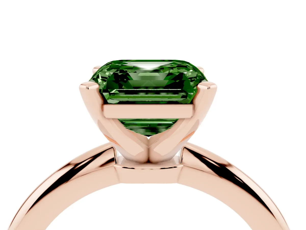 Fancy Green Asscher Cut Diamond Solitaire Ring with Prong Setting and Classic Band Rose gold