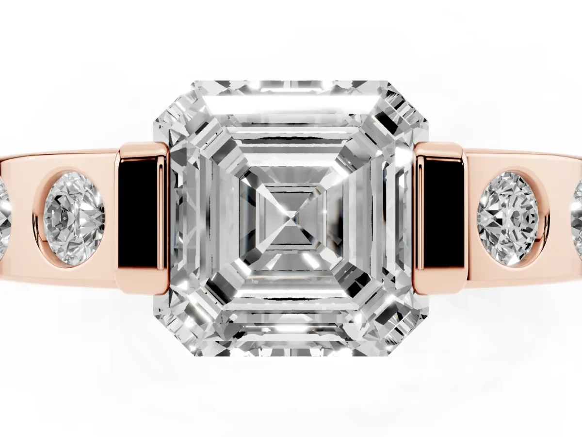 Asscher Cut Brilliant Channel-Set Diamond Ring with Bezel Prong Setting Rose gold