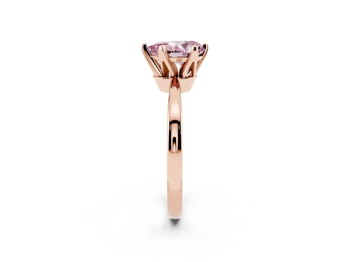 Fancy Pink Pear Cut Solitaire Engagement Ring with Six-Prong Setting and Tapered Band Rose gold