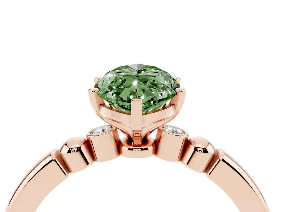 Fancy Green Marquise Cut Solitaire Beaded Band with Four-Prong Setting Rose gold