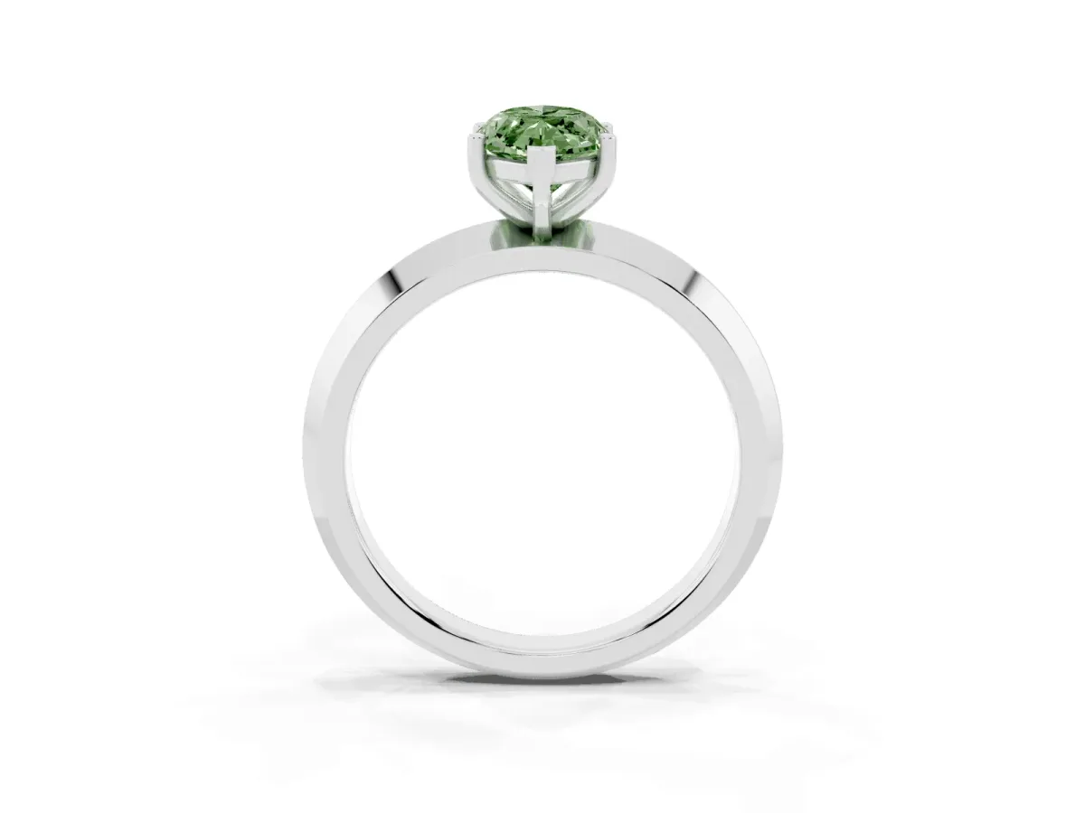 Fancy Green Marquise Cut Cut Solitaire Engagement Ring with Flat Band and Four-Prong Setting Silver