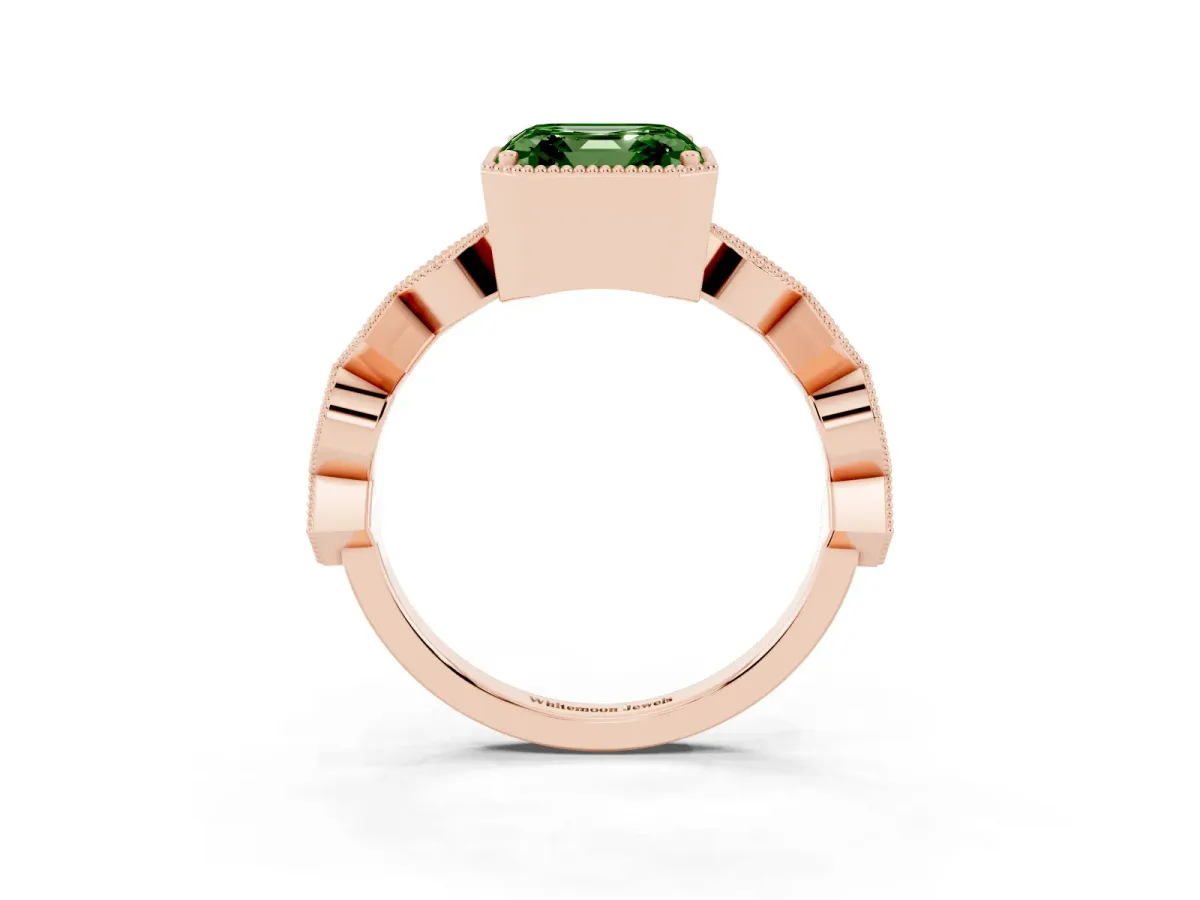 Fancy Green Asscher Cut Milgrain Marquise Diamond Twist Band Ring Rose gold