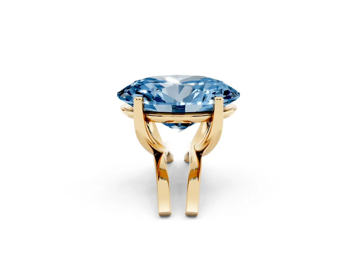 Fancy Blue Oval Cut Cut Diamond Solitaire Engagement Ring with Tapered Plain Band and Four-Prong Setting Yellow gold