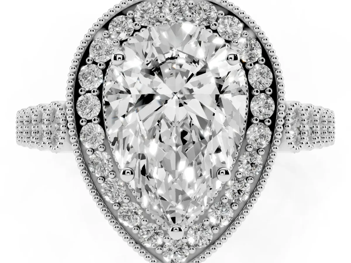 Pear Cut Halo Twist Band Solitaire Ring with Six-Prong Setting Silver