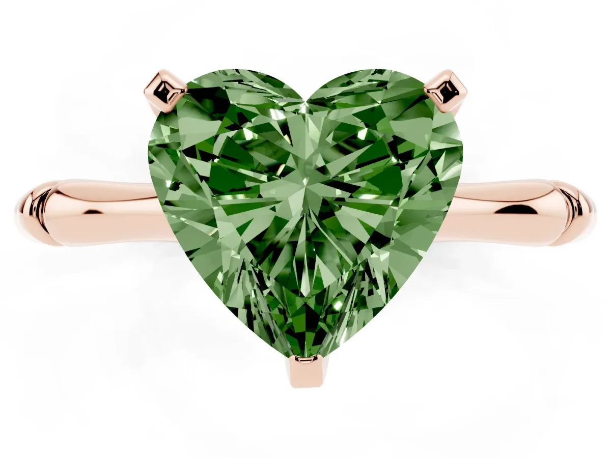 Fancy Green Heart Cut Solitaire Diamond Ring with Bamboo Band and Four-Prong Setting Rose gold