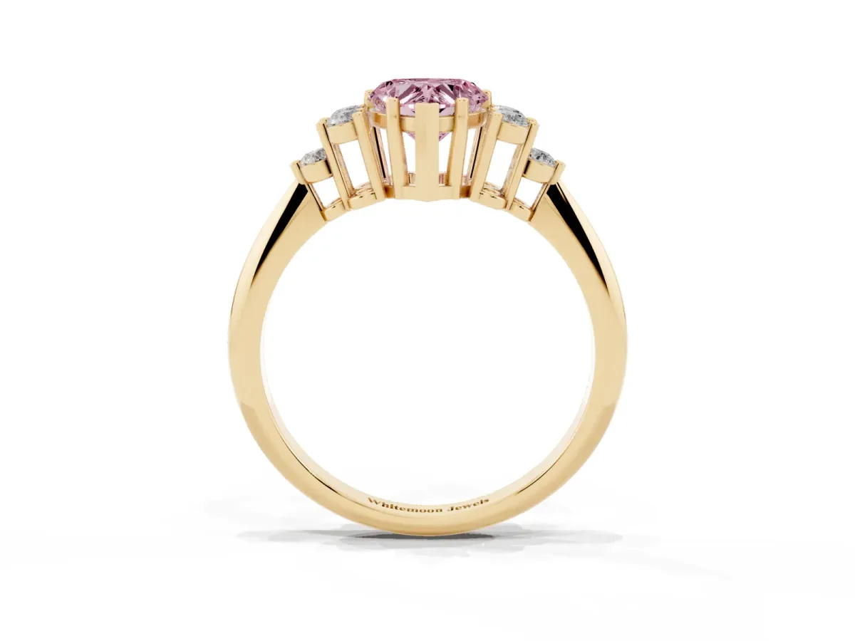 Fancy Pink Heart Cut Cut Diamond Cluster Ring with Solitaire Band and Four-Prong Setting Yellow gold