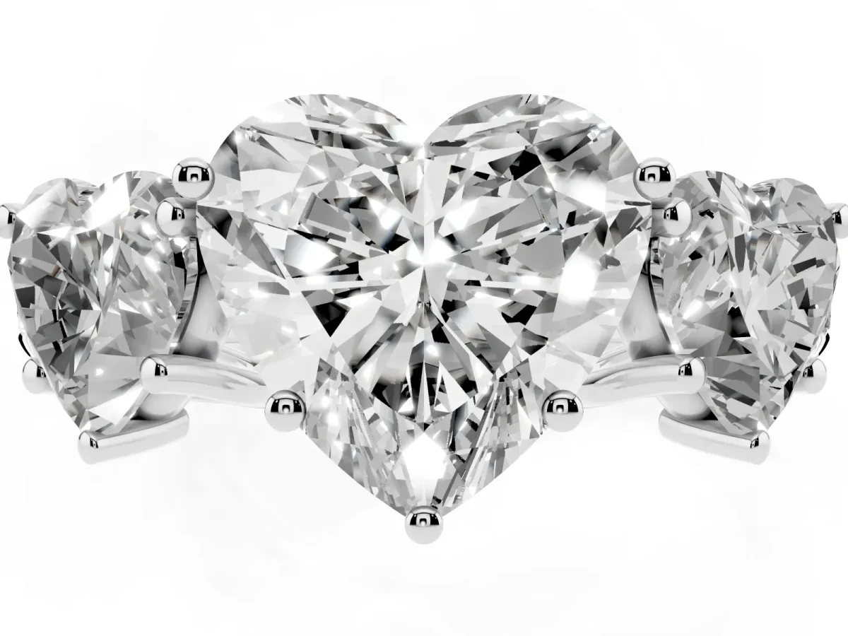 Three-Stone Heart Cut Diamond Pavé Band with Prong Setting Platinum