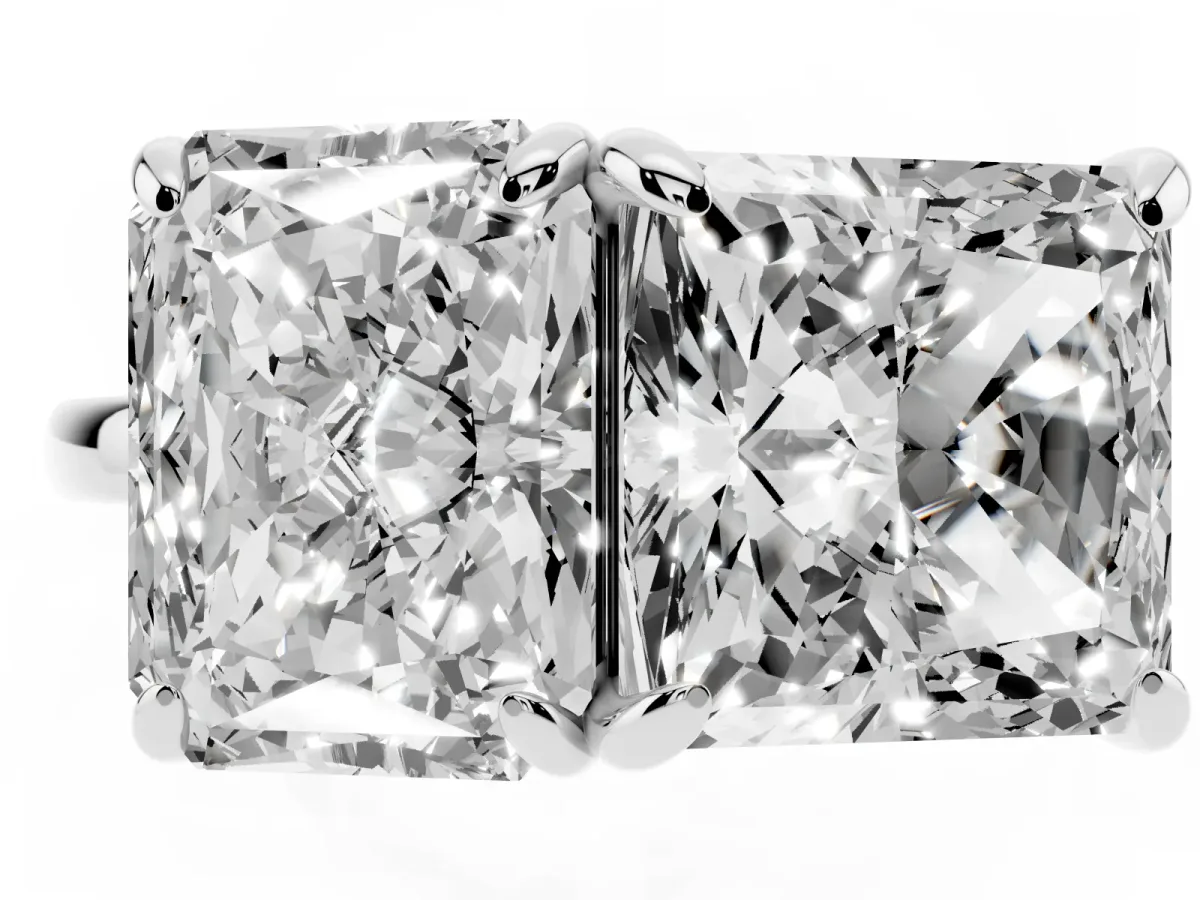 Radiant and Princess Toi Moi Ring with Prong Setting and Plain Band Platinum