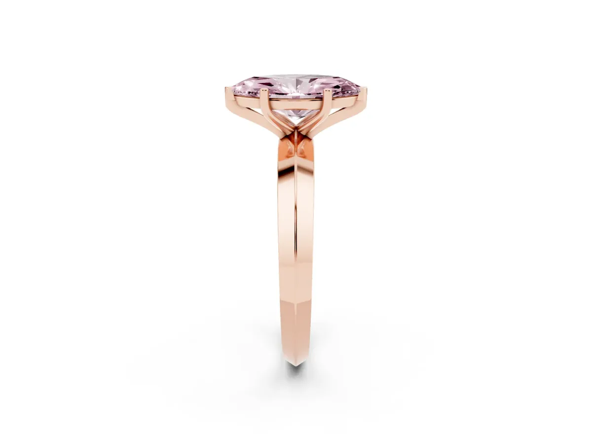 Fancy Pink Marquise Cut Cut Solitaire Engagement Ring with Flat Band and Four-Prong Setting Rose gold