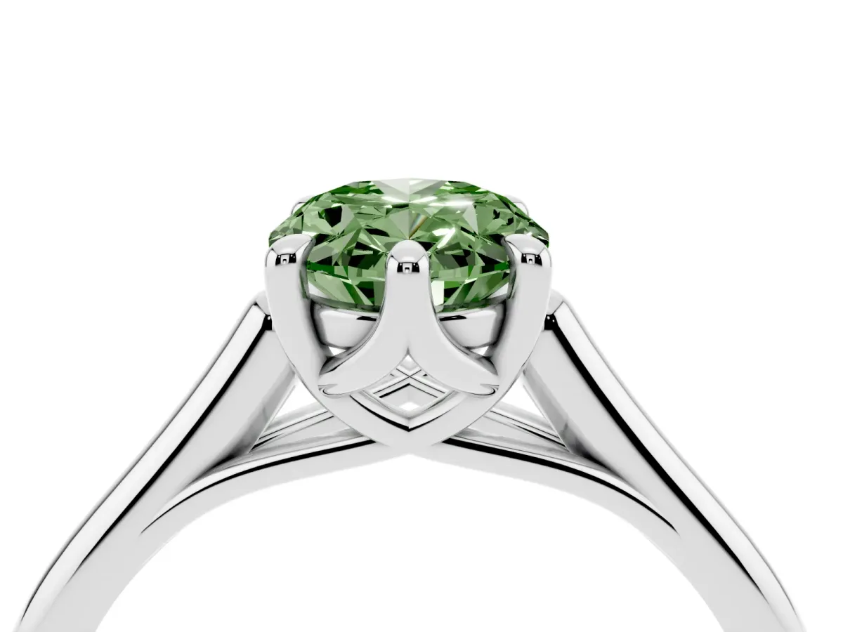 Fancy Green Oval Cut Solitaire Engagement Ring with Six-Prong Setting and Classic Band Platinum