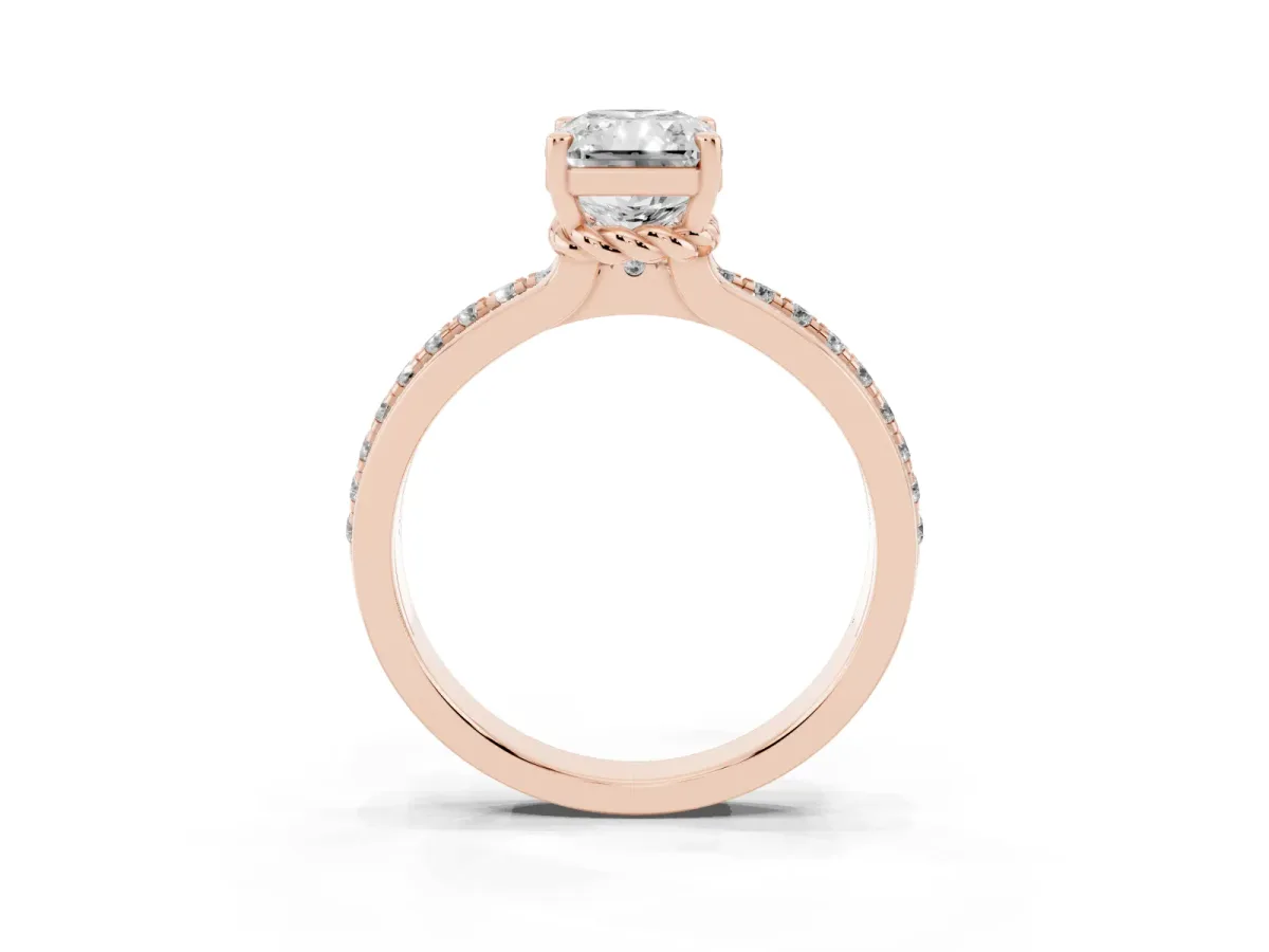 Radiant Cut Solitaire Diamond Ring with Channel Set Band and Six-Prong Setting Rose gold