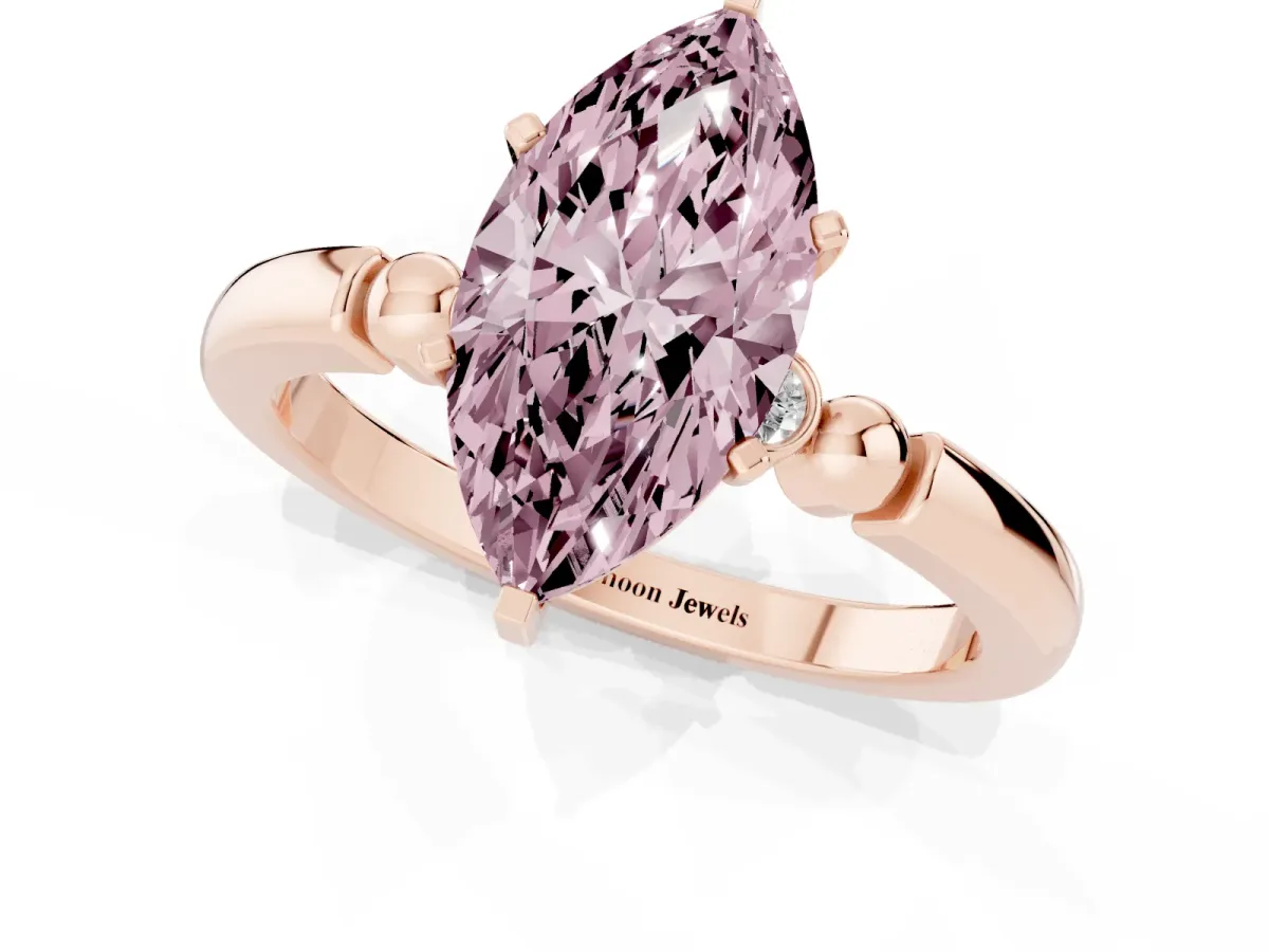 Fancy Pink Marquise Cut Solitaire Beaded Band with Four-Prong Setting Rose gold